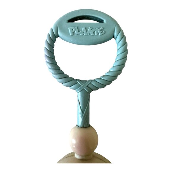 Vintage Plakie Baby Rattle 1950s Bunny Blue Handle Nursery Decor - Picture 3 of 7